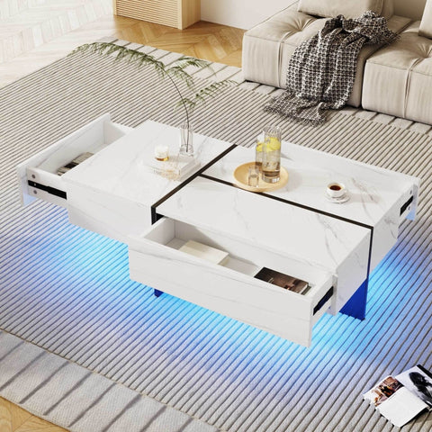 Rootz Coffee Table - Elegant Center Table - Living Room Table - LED Lighting System - 100L x 50W x 34.5H cm