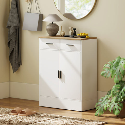 Rootz Sideboard with Storage - Chest of 2 Drawers - Accent Cabinet - Buffet Cupboard - Clutter-Free Organization - 68.6 x 35 x 90.3 cm - Brown, White