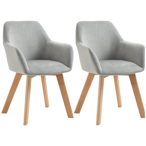 Rootz Set of 2 Modern Dining Room Chairs - Velvet Upholstered Chairs - Wooden Leg Chairs - Comfortable Seating - Sturdy and Stable - Elegant Design - 54cm x 57cm x 80cm