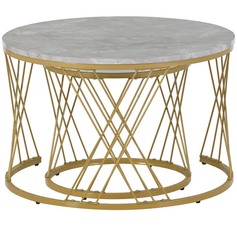 Rootz Set of 2 Modern Coffee Tables - High-Gloss Marble - Nesting Tables - 30kg Load Capacity - 70cm x 70cm x 45cm