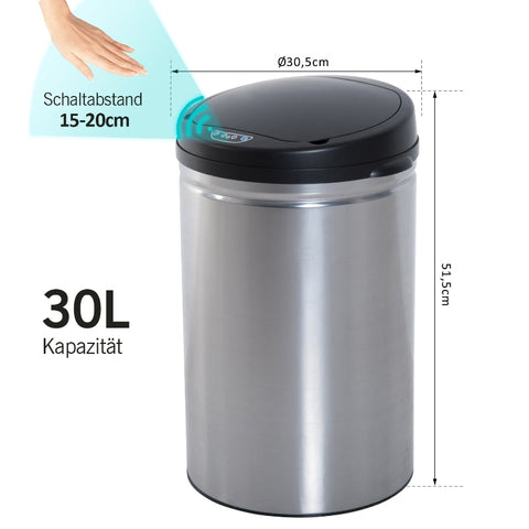 Rootz Stainless Steel Automatic Sensor Rubbish Bin - Touchless Trash Can - Motion Sensor Bin - Hygienic - Convenient - Stylish - Ø30.5 x H51.5 cm