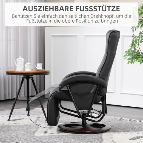 Rootz Rotatable Upholstered Chair - Swivel Chair - Recliner - Synthetic Leather Comfort - 66x86x107cm - Black