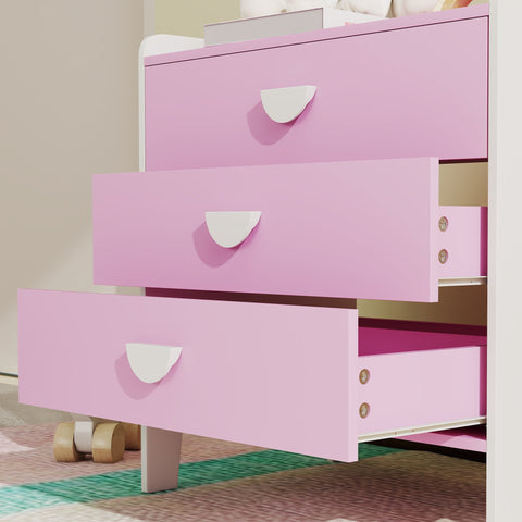 Rootz Children's Chest of Drawers - Kids Storage Cabinet - Pink and White Dresser - Promotes Independence - 60L x 40W x 60H cm