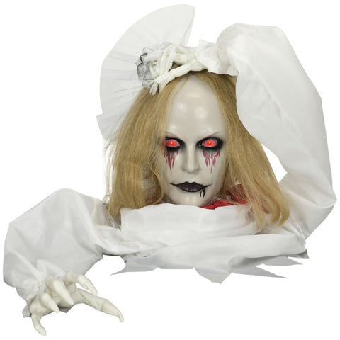Rootz Halloween Decoration Zombie Bride - Spooky Decor - Animated Halloween Prop - Flashing Red Eyes - Eerie Howls - Motion Sensor - 90cm x 20cm x 36cm