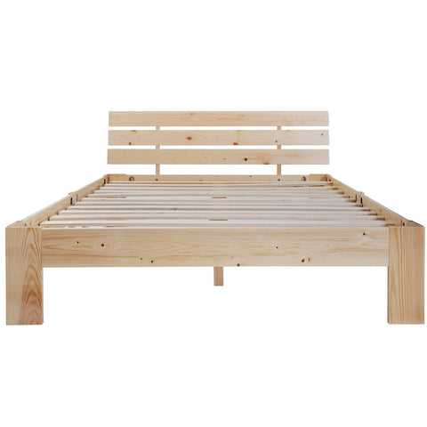 Rootz Double Bed with Headboard - Pine Wood Bed Frame - Natural Wood Bed - 144cm x 210cm x 67.5cm