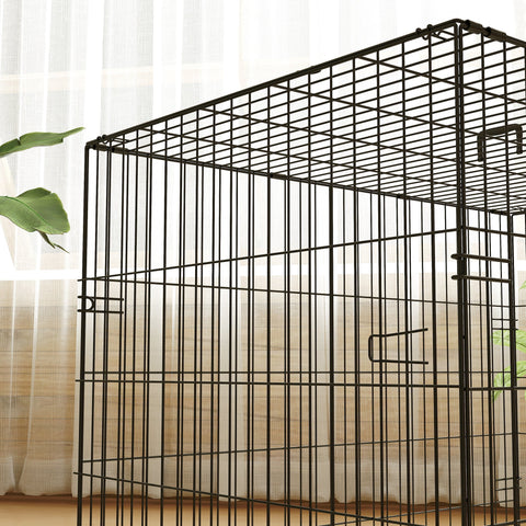 Rootz Dog Cage - Transport Cage - Foldable Dog Carrier - Safe Locks - 91cm x 62cm x 68cm - Black