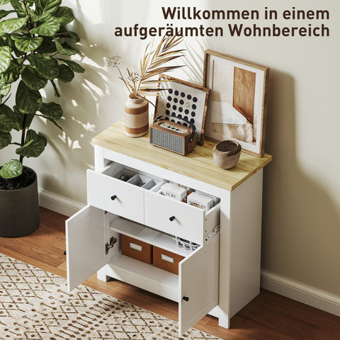 Rootz White Chest of Drawers - Sideboard - Storage Cabinet - Soft-Close Doors - 80cm x 35cm x 67cm