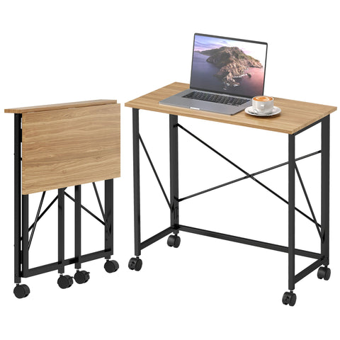 Rootz Foldable Desk with Wheels - Portable Workstation - Compact Office Table - Space-Saving Design - 80cm x 40cm x 75cm