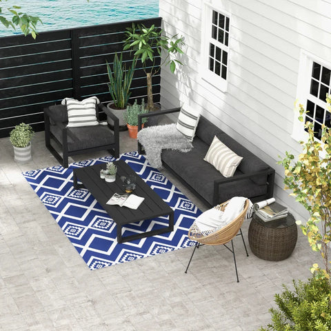 Rootz Outdoor Rug - Patio Rug - Weather Resistant - Modern Design - Non-woven Fabric - Blue + White - 182cm x 274cm x 0.3cm