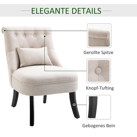 Rootz Soft Upholstered Armchair - Reading Chair - Resting Chair - Back Support - 52.5 x 69 x 77 cm -  White Linen-Look Fabric