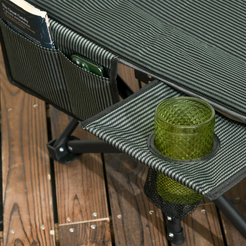 Rootz Folding Sun Lounger - Cup Holder - Backrest Side Pocket - Up To 120kg - Soft Padding - Oxford - PP foam - Gray - 68L x 186W x 48H cm