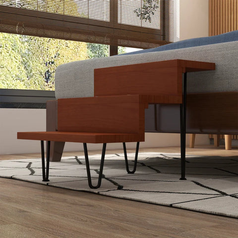 Rootz Pet Stairs - Dog Stairs - 3 Steps - Pine Wood - Non-slip Foot Pads - Brown + Black - 46cm x 54cm x 42.5cm