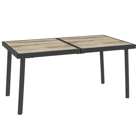 Rootz Garden Table - Patio Table - Outdoor Table For 6 People - Wood Look - Metal Frame - Weatherproof - Gray - 145 x 85 x 72 cm