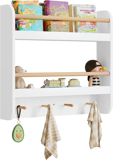 Rootz Children's Bookcase - Kids Bookshelf - Open Hanging Shelf - Storage Solution - MDF+ Pine Wood - 60cm x 55cm x 12cm