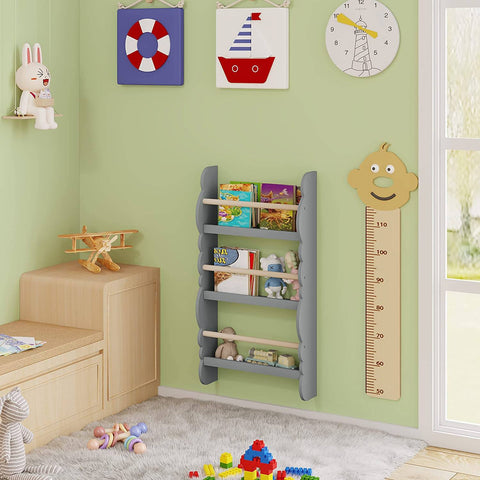 Rootz Kids Wall-Mounted Bookshelf - Children's Bookcase - Front Book Display - E1 MDF - Safety Features - 42.5cm x 80cm x 14.5cm