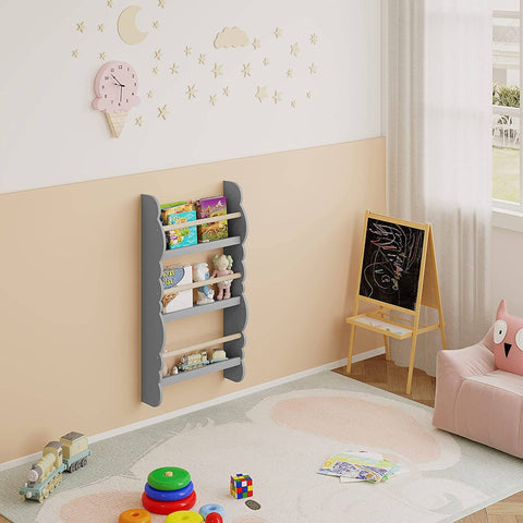 Rootz Kids Wall-Mounted Bookshelf - Children's Bookcase - Front Book Display - E1 MDF - Safety Features - 42.5cm x 80cm x 14.5cm