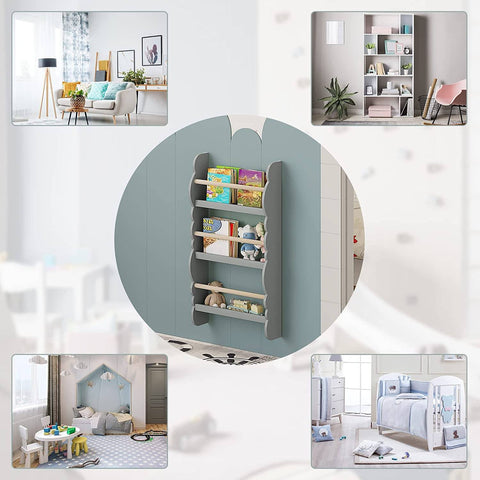 Rootz Kids Wall-Mounted Bookshelf - Children's Bookcase - Front Book Display - E1 MDF - Safety Features - 42.5cm x 80cm x 14.5cm