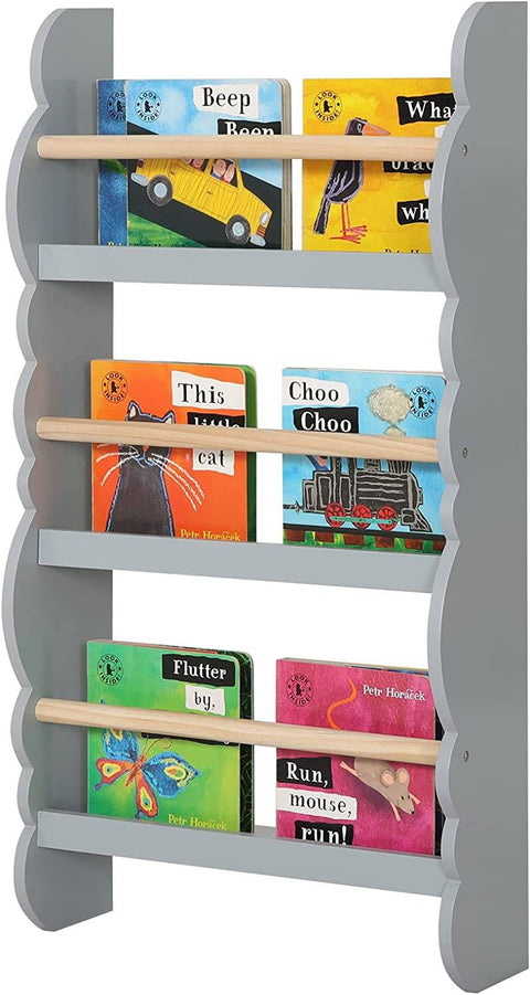 Rootz Kids Wall-Mounted Bookshelf - Children's Bookcase - Front Book Display - E1 MDF - Safety Features - 42.5cm x 80cm x 14.5cm