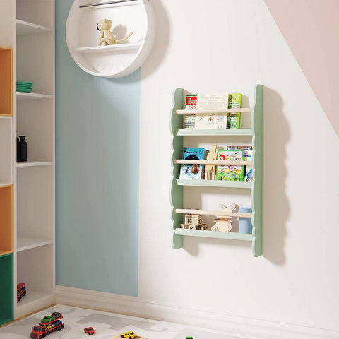 Rootz Children's Wall-Mounted Bookcase - Kids Bookshelf - Montessori Storage - Safe - 42.5cm x 80cm x 14.5cm