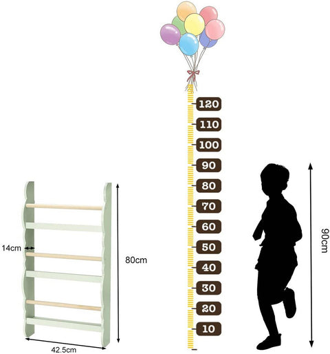 Rootz Children's Wall-Mounted Bookcase - Kids Bookshelf - Montessori Storage - Safe - 42.5cm x 80cm x 14.5cm