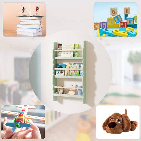 Rootz Children's Wall-Mounted Bookcase - Kids Bookshelf - Montessori Storage - Safe - 42.5cm x 80cm x 14.5cm