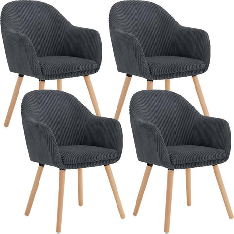 Rootz Dining Room Chairs Set of 4 - Upholstered Chairs with Armrests - Comfortable Seating, Sturdy Construction, Versatile Design - Corduroy and Wood - 55.5cm x 83.5cm x 56.5cm