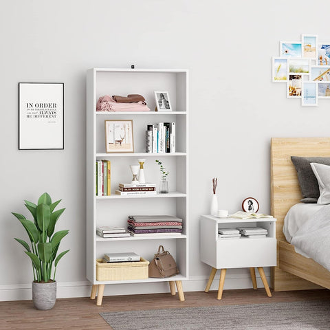 Rootz Modern 5-Compartment Bookcase - Freestanding Shelving Unit - Storage Organizer - Scratch-Resistant, Water-Repellent, Space-Saving - 60cm x 144cm x 24cm