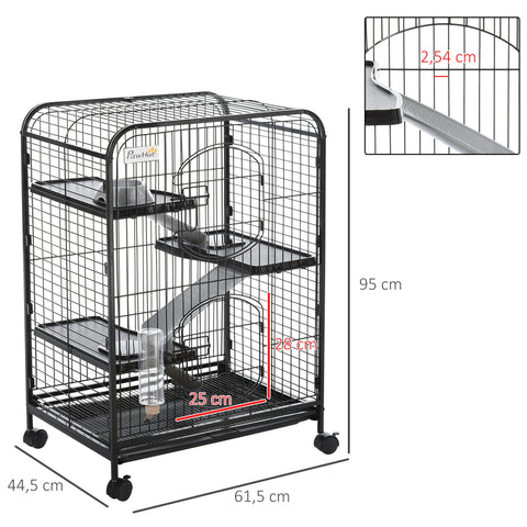 Rootz 3-Tier Rollable Small Animal Cage - Rodent Enclosure - Pet Home - Easy Access & Transport - 64 x 43.5 x 93cm
