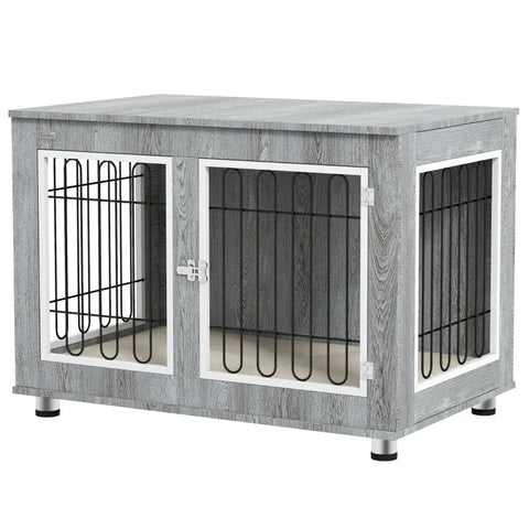 Rootz Dog Cage - Dog House - Washable Padding - 2 Latches - Chipboard - Oxford Cloth - Gray - 90cm x 58cm x 65cm
