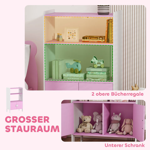 Rootz Children's Bookshelf - Kid's Bookcase - Storage Unit - Anti-Tipping Design - 60L x 100H cm - Pink & White