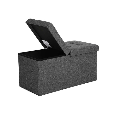 Rootz 80L Storage Box Bench - Ottoman - Seat - Imitation Linen Cover - MDF Board - 76cm x 38cm x 38cm