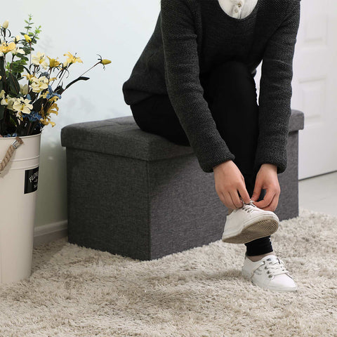 Rootz 80L Storage Box Bench - Ottoman - Seat - Imitation Linen Cover - MDF Board - 76cm x 38cm x 38cm