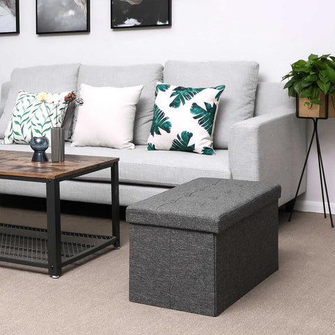 Rootz 80L Storage Box Bench - Ottoman - Seat - Imitation Linen Cover - MDF Board - 76cm x 38cm x 38cm