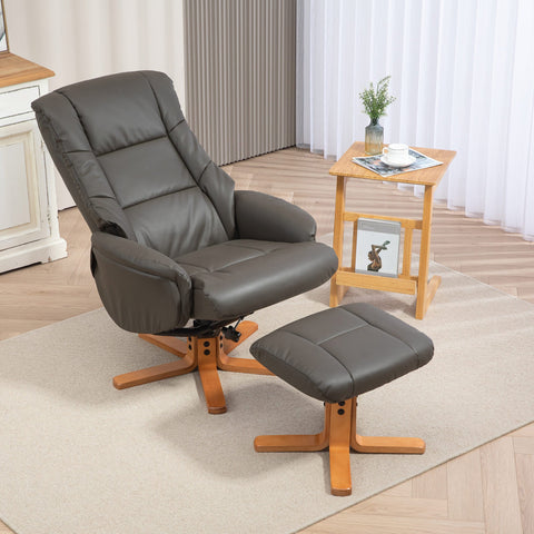 Rootz Recliner with Footrest - Adjustable Chair - Tilting Seat - 135° Rocking - 71W x 84D x 102H cm, Gray Synthetic Cover