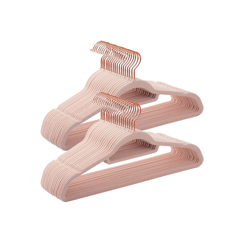 Rootz 50 Pack Velvet Hangers - Rose Gold Hook - Space Saving Hangers - Non-Slip Hangers - Lightweight - 45cm x 0.6cm x 23.5cm
