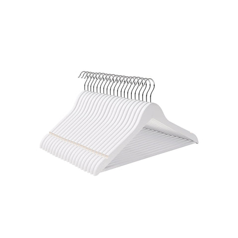 Rootz 20 Pack White Wooden Clothes Hangers - Maple Wood - Trouser Bar - Chrome Plated Hooks - Organize Closet - Space Saving - 44.5cm x 23cm x 1.2cm