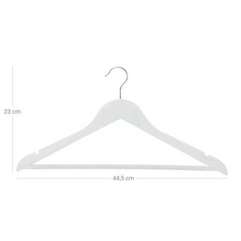 Rootz 20 Pack White Wooden Clothes Hangers - Maple Wood - Trouser Bar - Chrome Plated Hooks - Organize Closet - Space Saving - 44.5cm x 23cm x 1.2cm
