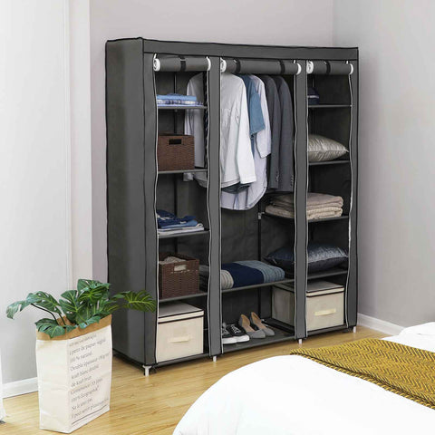 Rootz Gray Fleece Fabric Folding Cabinet - Storage Organizer - Portable Wardrobe - Steel Tube Construction - Lightweight - Easy Assembly - 150cm x 175cm x 45cm