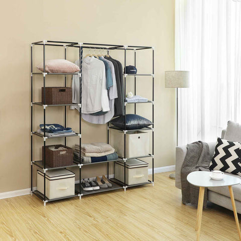 Rootz Gray Fleece Fabric Folding Cabinet - Storage Organizer - Portable Wardrobe - Steel Tube Construction - Lightweight - Easy Assembly - 150cm x 175cm x 45cm