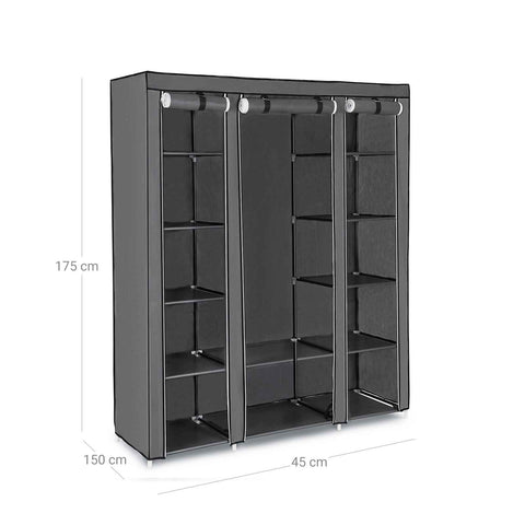 Rootz Gray Fleece Fabric Folding Cabinet - Storage Organizer - Portable Wardrobe - Steel Tube Construction - Lightweight - Easy Assembly - 150cm x 175cm x 45cm