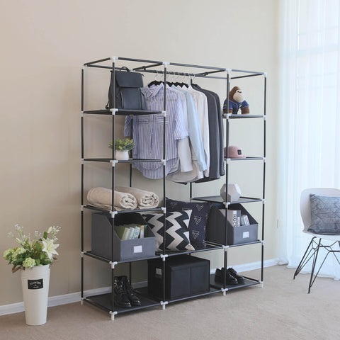 Rootz Folding Wardrobe - Closet Organizer - Storage Cabinet - Tubular Steel Frame - Fleece Fabric - Dust-Free Storage - Space-Saving Design - 150cm x 175cm x 45cm