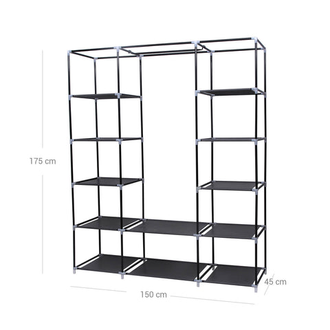 Rootz Folding Wardrobe - Closet Organizer - Storage Cabinet - Tubular Steel Frame - Fleece Fabric - Dust-Free Storage - Space-Saving Design - 150cm x 175cm x 45cm