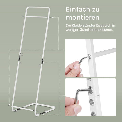 Rootz Clothing Rack - Cloakroom Stand - Garment Rail - Space-Saving - 40x140x40 cm - Metal White - Robust and corrosion-resistant design