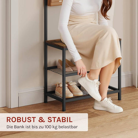 Rootz Clothing Rack with Shoe Shelf - Wardrobe Organizer - Entryway Stand - Space-Saving - 60x170x31.5cm - Wood & Steel Rustic Brown