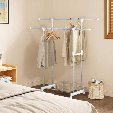 Rootz Extendable Clothes Rack - Adjustable Garment Rack - Rolling Coat Stand - Stainless Steel - Space Saving - 151.5cm x 171cm x 42cm