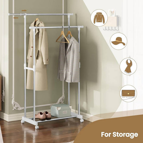 Rootz Extendable Clothes Rack - Adjustable Garment Rack - Rolling Coat Stand - Stainless Steel - Space Saving - 151.5cm x 171cm x 42cm