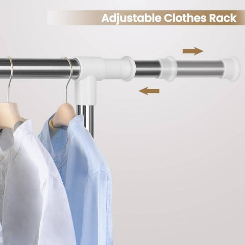 Rootz Extendable Clothes Rack - Adjustable Garment Rack - Rolling Coat Stand - Stainless Steel - Space Saving - 151.5cm x 171cm x 42cm