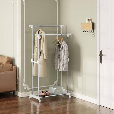 Rootz Extendable Clothes Rack - Adjustable Garment Rack - Rolling Coat Stand - Stainless Steel - Space Saving - 151.5cm x 171cm x 42cm