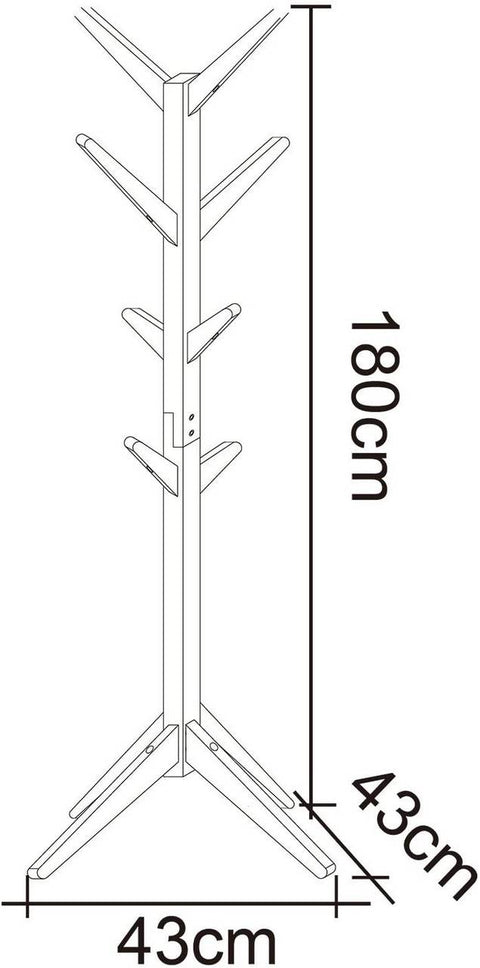 Rootz Standing Clothes Rack - Coat Stand - Hall Tree - Sturdy Organizer - Solid Wood - 180cm x 43cm x 43cm