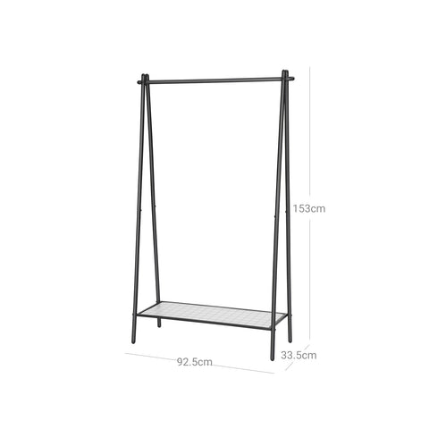 Rootz Minimalist Clothes Rack - Clothing Stand - Garment Organizer - Steel Construction - 92.5cm x 33.5cm x 153cm - Matte Black - Max Load 40kg - Shoe Storage - Easy Assembly